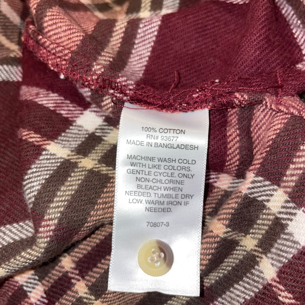 NWT Arizona Jean Co. Plaid Shaket Oversize‎ Soft Long Sleeve Burgundy Top Sz XL - Picture 9 of 9